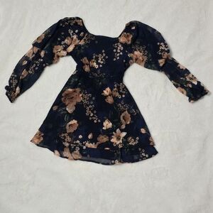 Extraordinary girls dress, size 7, blue, orange clay brown color flowers